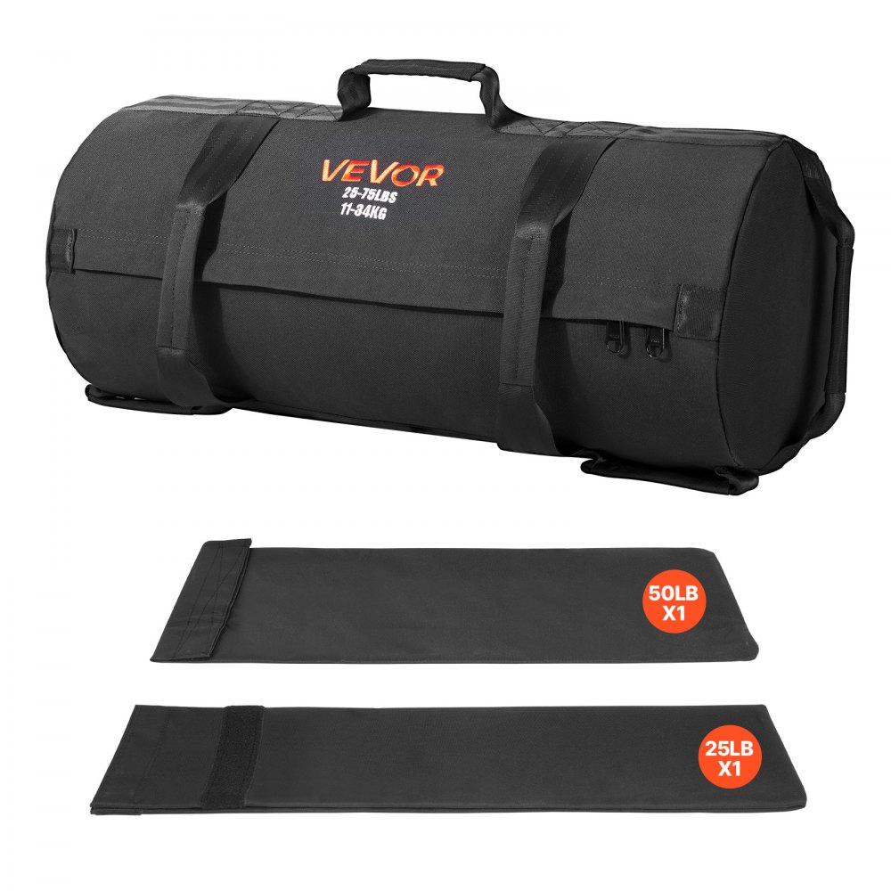 VEVOR Workout Sandbag, wytrzymały worek treningowy z uchwytami, regulowany 11-34 kg do treningu siłowego, treningu krzyżowego, ćwiczeń na siłowni, czarny (bez wypełnienia)