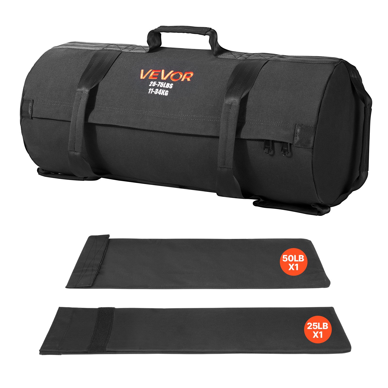VEVOR Workout Sandbag, wytrzymały worek treningowy z uchwytami, regulowany 11-34 kg do treningu siłowego, treningu krzyżowego, ćwiczeń na siłowni, czarny (bez wypełnienia)