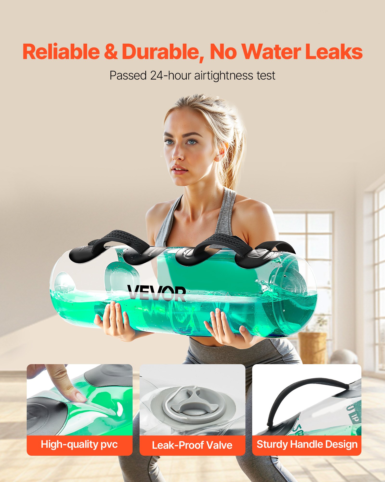 VEVOR Water Weights Aquabag Training Power Bags, 22,68 kg Regulowany przenośny sprzęt fitness do ćwiczeń stabilności i całego ciała, do treningu równowagi, ćwiczeń na siłowni, przezroczysty