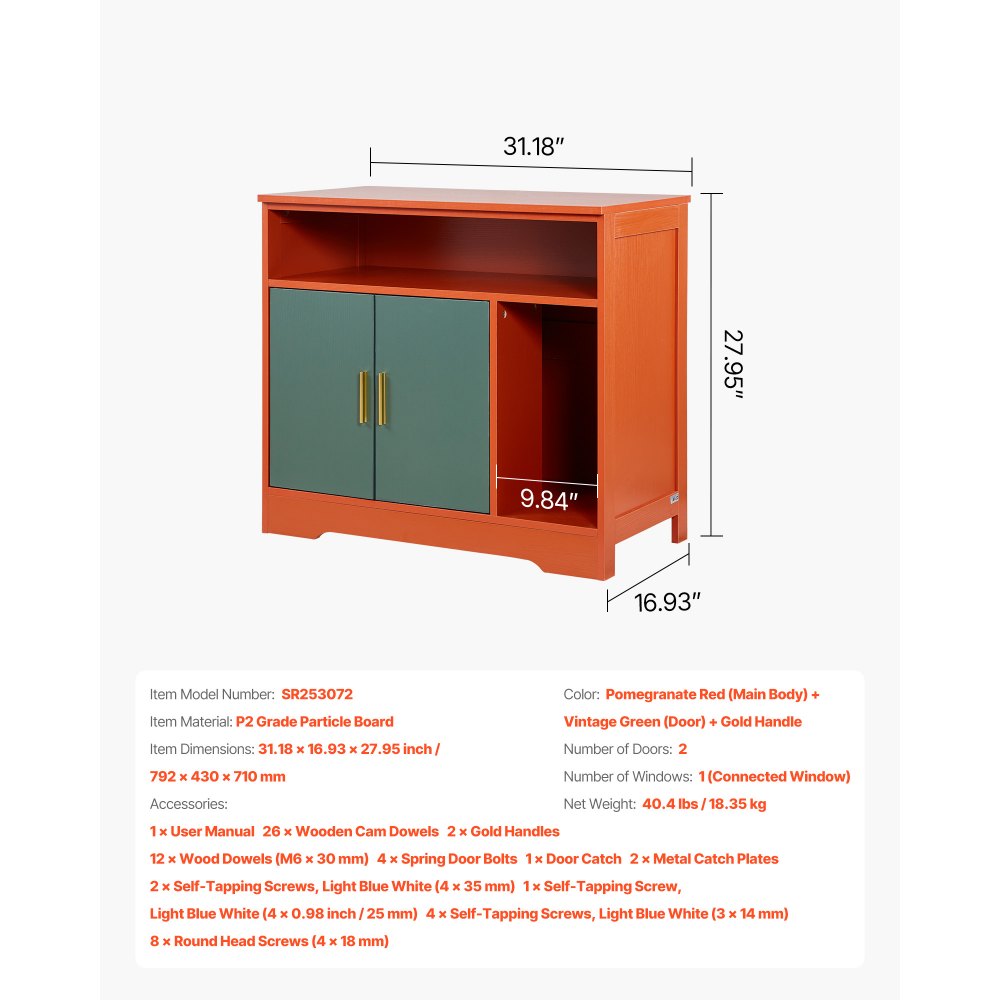 VEVOR Szafka na kuwetę dla kota 792x430x710 mm, szafka na kuwetę z półką i miejscem do przechowywania, nowoczesny styl, drewniana, domowa, pasuje do większości kuwet dla kotów, czerwona i zielona