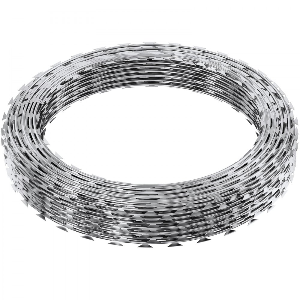 VEVOR Nato Wire 30 m (2 rolki x 15 m) Drut kolczasty spiralny ogrodzeniowy z drutu kolczastego (0,51 mm) ostre ostrza i siatka z drutu rdzeniowego o grubości ok. 4 mm zapewniająca wyjątkową ochronę przed spiralami