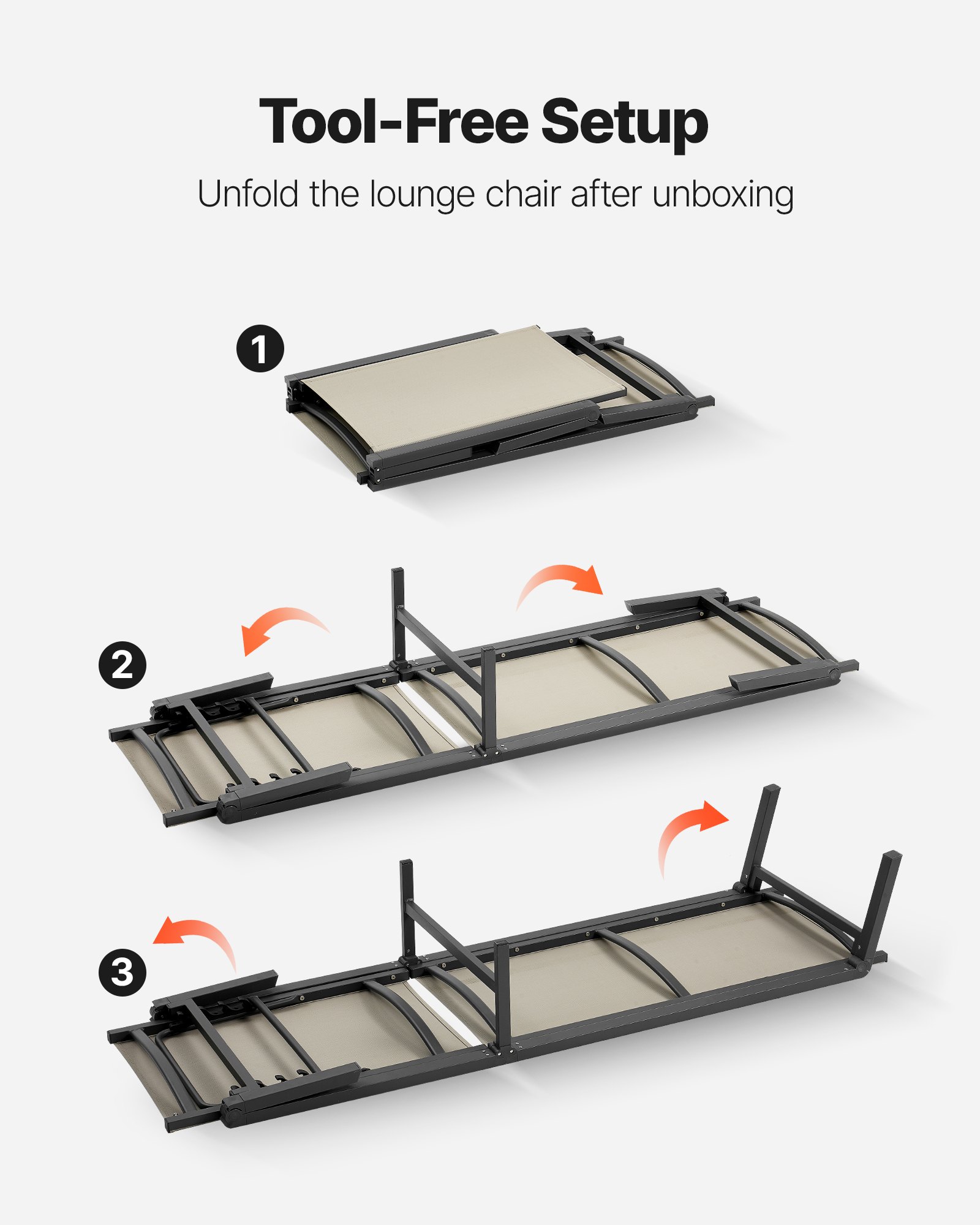 VEVOR Składany leżak, nośność 180 kg, leżak ogrodowy z 5 regulowanymi oparciami, aluminiowy leżak, leżak plażowy, leżak relaksacyjny, meble ogrodowe na plażę, do ogrodu, na kemping i na patio