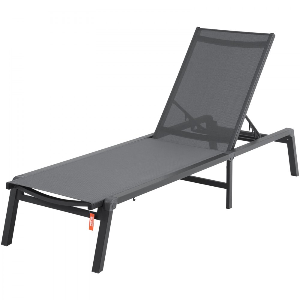 VEVOR Outdoor Chaise Lounge Chair, Aluminum Patio Lounger with 5 Adjustable Positions, Foldable Pool Lounger, Sunbed and Fully Flat Sun Chair for Patio, Beach, Pool, Dark Grey