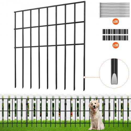 VEVOR 19x dekoracyjne ogrodzenie ogrodowe 44x33cm ogrodzenie metalowe ze stali węglowej płot wtykowy 3,81cm rozstaw kolców płot dla psa ogrodzenie z siatki ogrodzenie łóżkowe elementy ogrodzenia metalowego wraz z materiałem mocującym