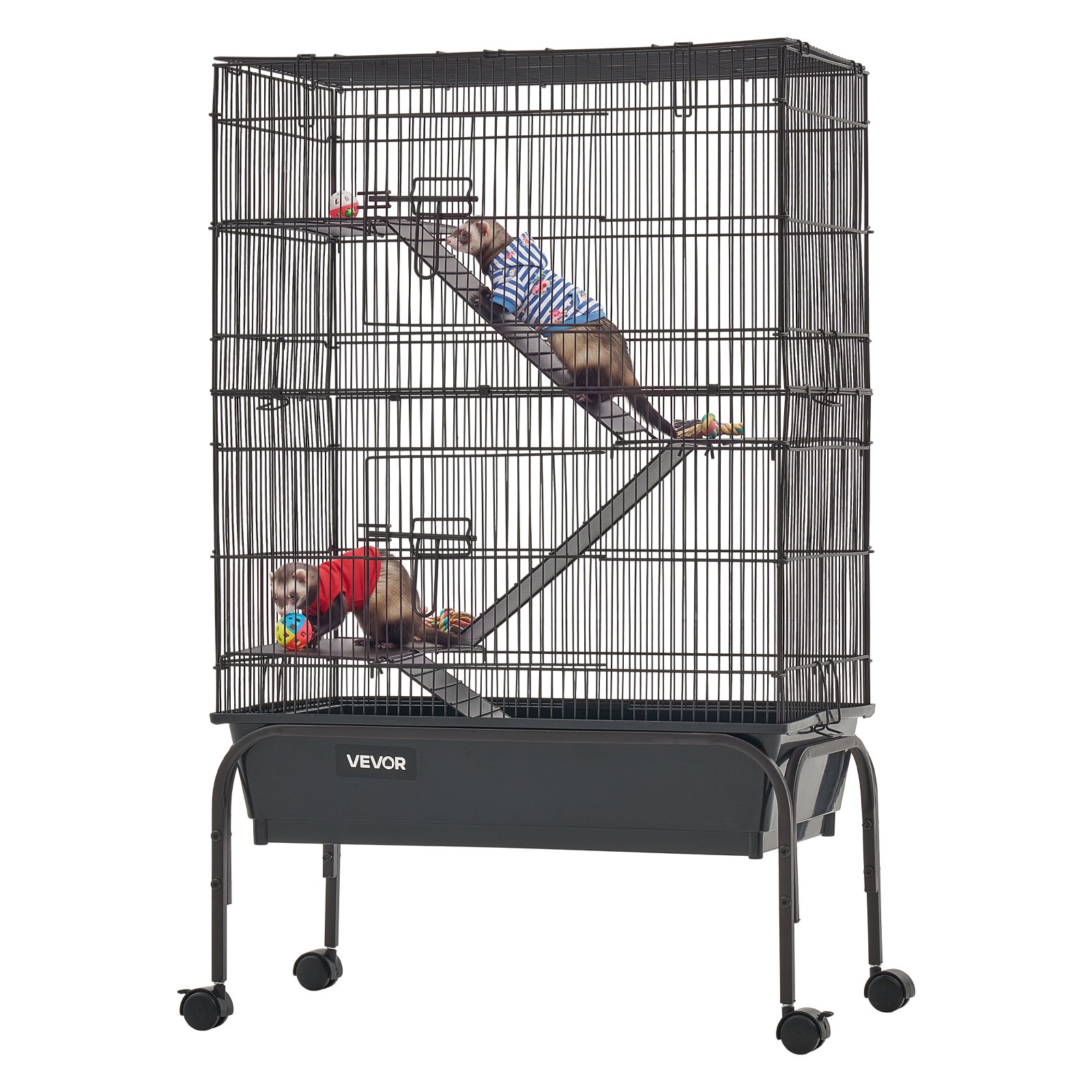 Klatka dla małych zwierząt VEVOR, metalowa klatka dla fretki, wybieg dla małych zwierząt, 63 x 36 x 101 cm, dla fretek, szynszyli, latających wiewiórek, świnek morskich i królików, 3-piętrowa, rozstaw drutów 13,97 mm, blokowane kółka obrotowe
