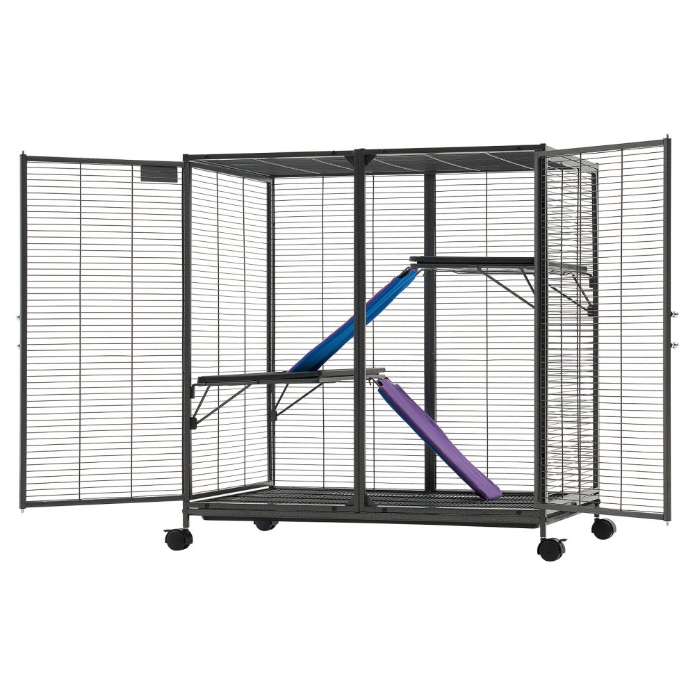 VEVOR Metal Small Animal Cage 96 cm 3-Tier Rolling Ferret Cage On Wheels, 13.97 mm Wire Spacing Large Cages with Ramps, Platform, Tray & Doors for Ferret, Chinchilla, Sugar Glider, Guinea Pig, Rabbit