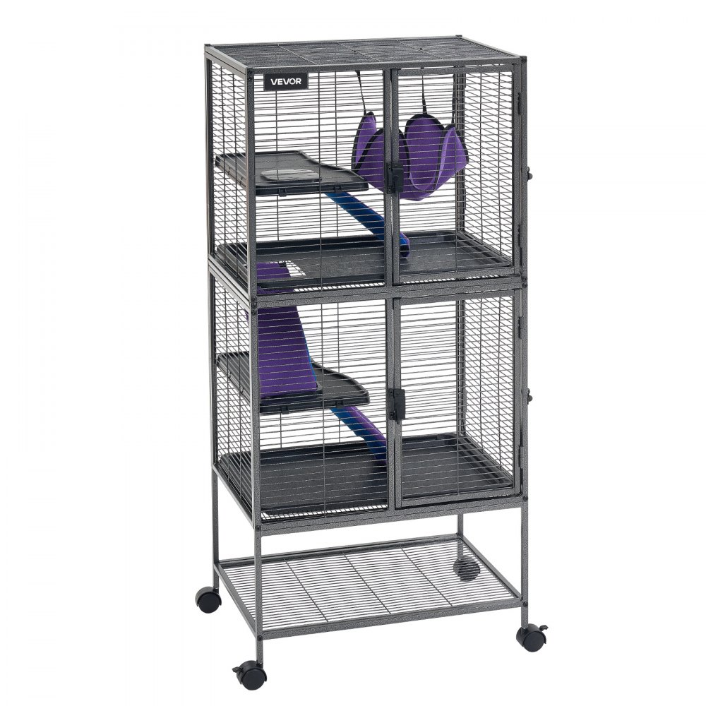 Klatka dla małych zwierząt VEVOR, metalowa klatka dla fretki, wybieg dla małych zwierząt, 61 x 44 x 138 cm, dla fretek, szynszyli, latających wiewiórek, świnek morskich i królików, 4-piętrowa, rozstaw drutów 13,97 mm, blokowane kółka obrotowe