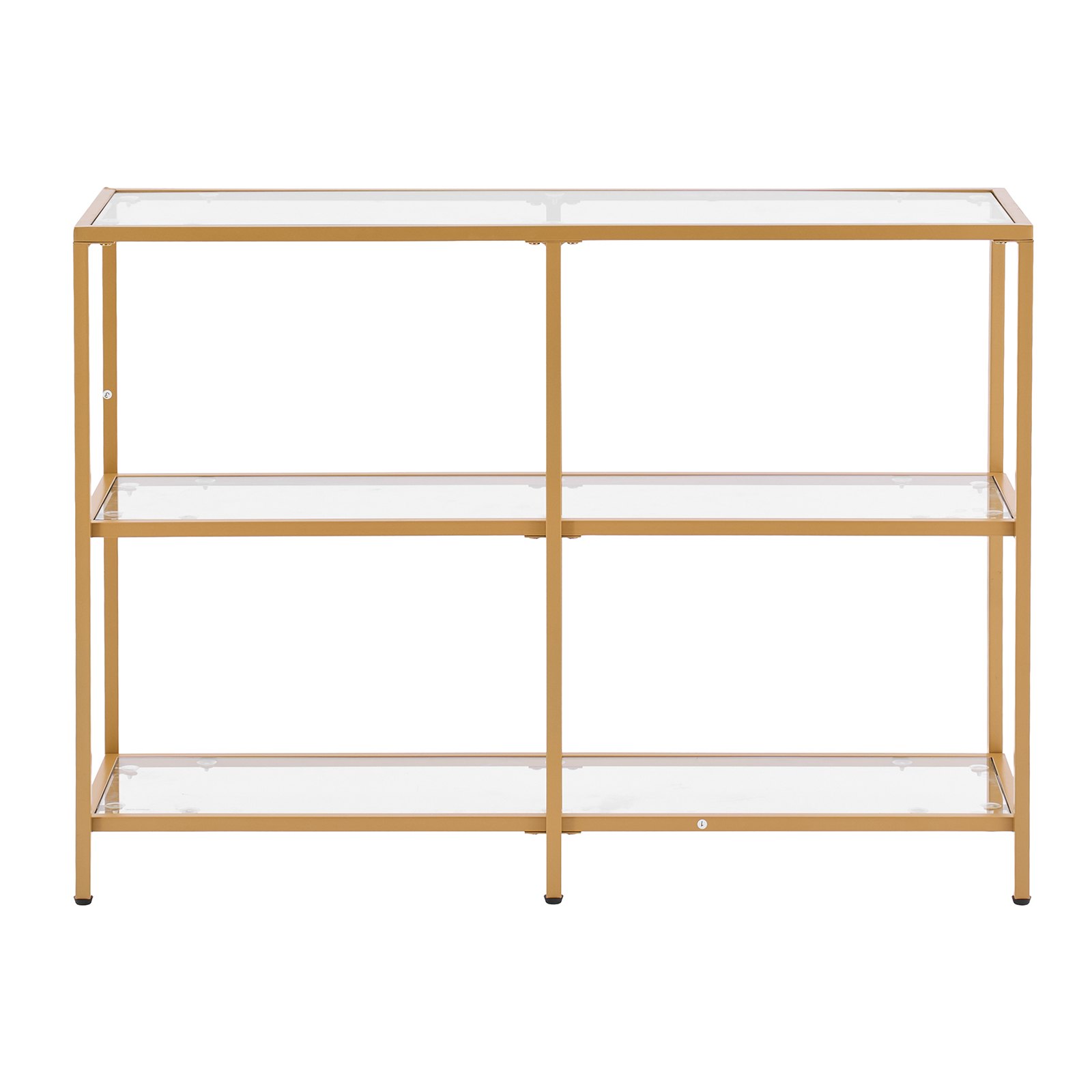 VEVOR 3-Tier Glass Console Table, Modern Rectangle Sofa Side Table with Tempered Glass Top and Iron Legs, Golden Consloe Desk with Anti-Tip Device for Living Room, Hallway, Entryway, Foyer, Golden