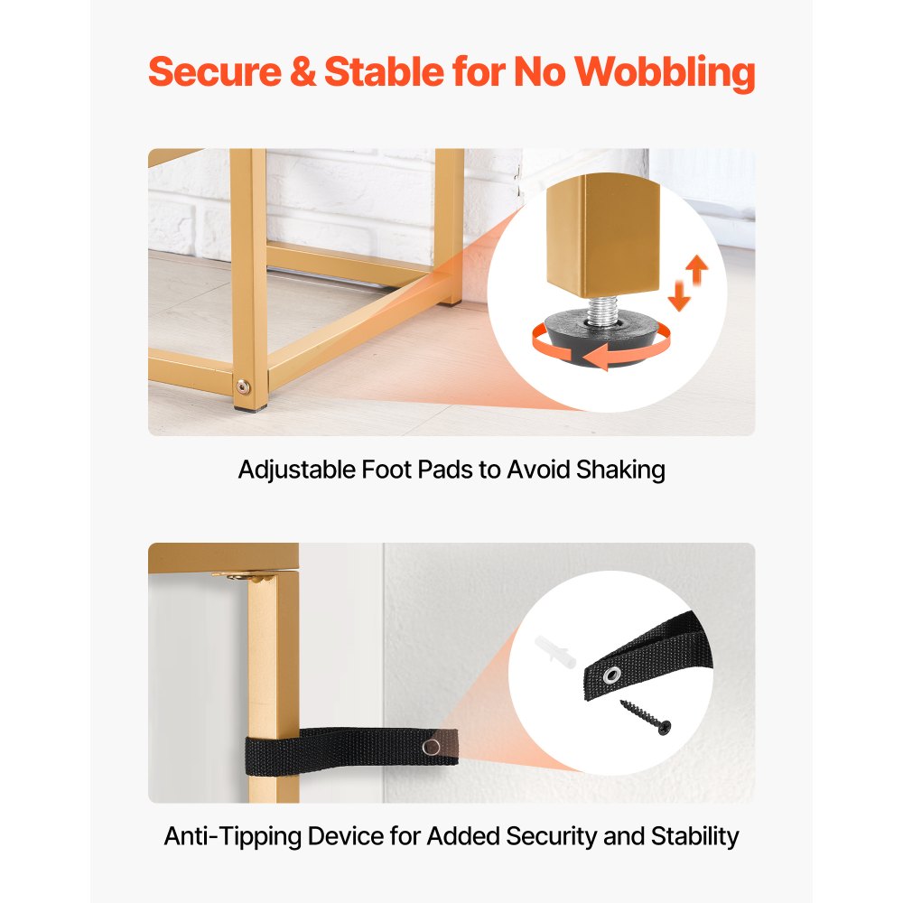 VEVOR 2-poziomowy stolik konsolowy, nowoczesny, prostokątny stolik do przedpokoju (107 x 35,4 x 75,5 cm) z blatem ze szkła hartowanego, stolik boczny do sofy z zabezpieczeniem antypoślizgowym do salonu, przedpokoju, holu