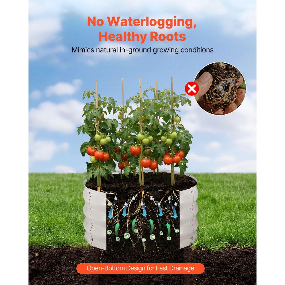 VEVOR Metalowa podniesiona grządka ogrodowa, zestaw 3 szt., φ60 x 30 cm, okrągła grządka ogrodowa, zestaw doniczek ogrodowych, grządka warzywna z rękawiczkami, grządka bez dna, grządka do kwiatów, ziół i warzyw, beżowa