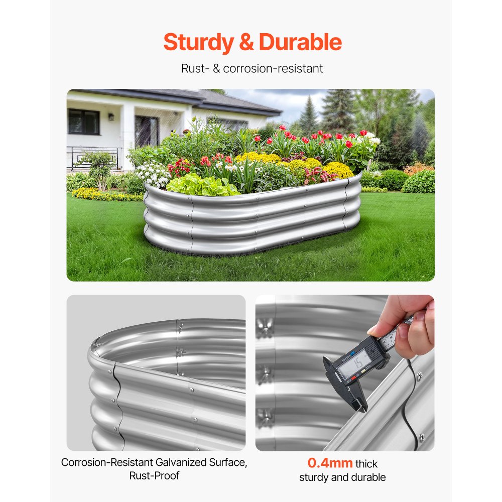 VEVOR Metal Raised Garden Bed, 1.2 x 0.6 x 0.3 m Oval Outdoor Galvanized Planter Garden Box, Open Bottom Design, Large Planter Raised Bed for Growing Vegetables, Flowers, Succulents, Galvanized Color
