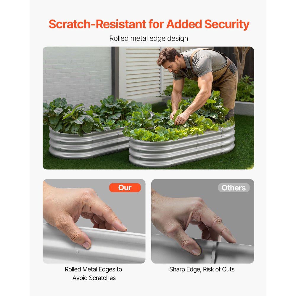 VEVOR Metal Raised Garden Bed, 1.2 x 0.6 x 0.3 m Oval Outdoor Galvanized Planter Garden Box, Open Bottom Design, Large Planter Raised Bed for Growing Vegetables, Flowers, Succulents, Galvanized Color