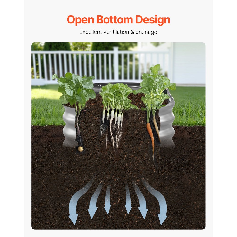 VEVOR Metal Raised Garden Bed, 1.2 x 0.6 x 0.3 m Oval Outdoor Galvanized Planter Garden Box, Open Bottom Design, Large Planter Raised Bed for Growing Vegetables, Flowers, Succulents, Galvanized Color