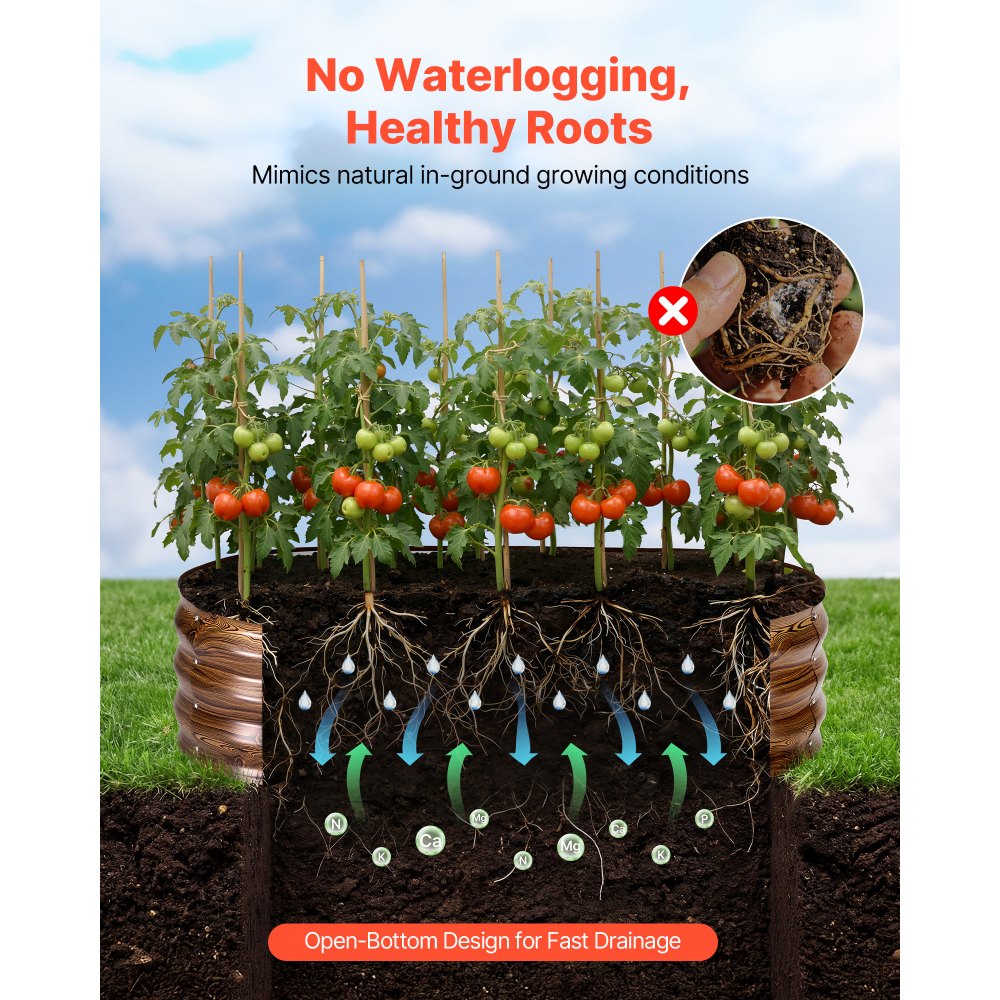 VEVOR Metalowa podniesiona grządka ogrodowa, zestaw 2 szt., 120 x 60 x 30 cm, owalna grządka ogrodowa, zestaw doniczek ogrodowych, grządka warzywna z rękawiczkami, grządka bez dna, grządka do kwiatów i warzyw