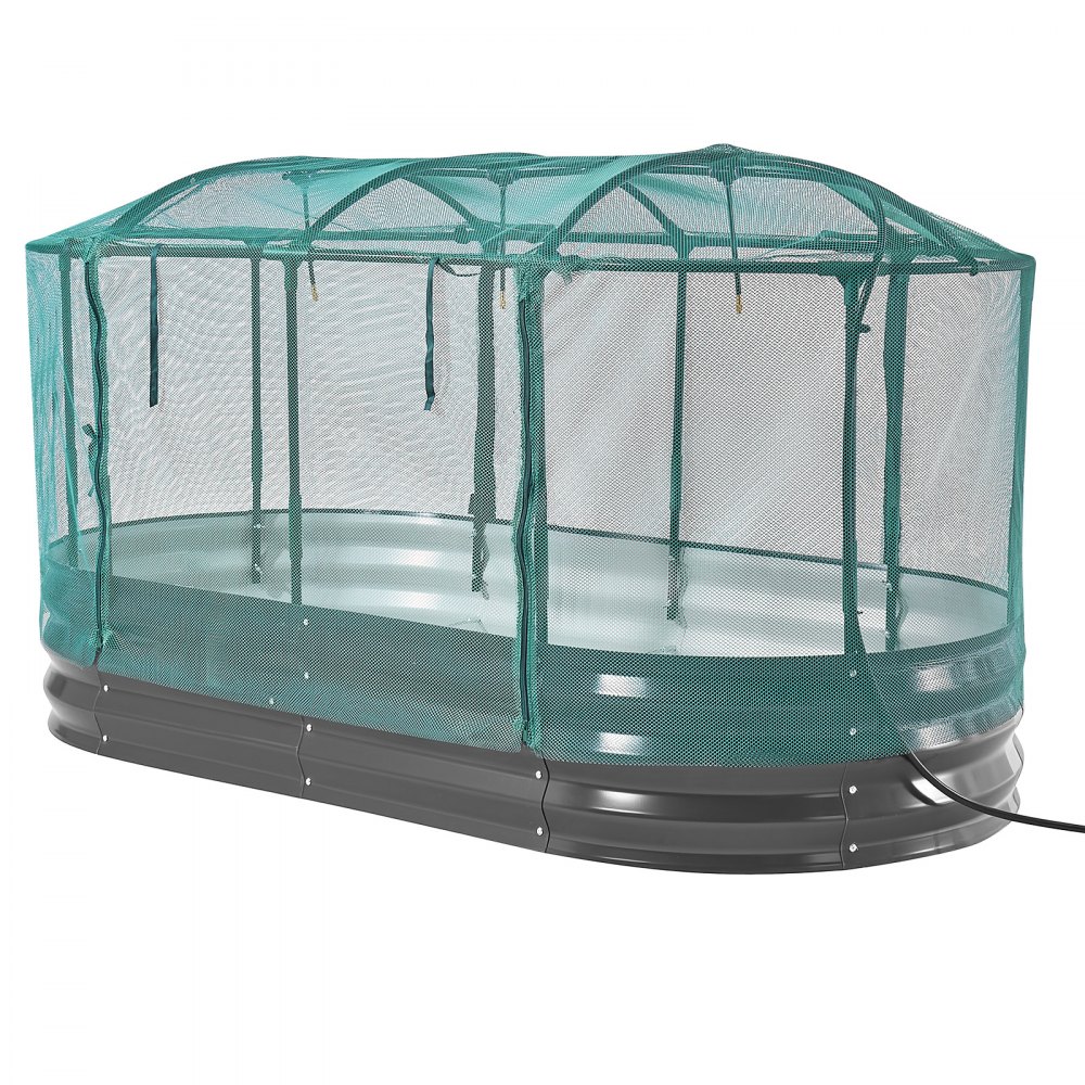 VEVOR Podwyższona grządka ogrodowa 180x90x30 cm, owalna grządka ogrodowa z systemem nawadniającym i siatką, zestaw do sadzenia na zewnątrz, grządka kwiatowa, grządka do sadzenia, odpowiednia do kwiatów, owoców i warzyw, ciemnoszara