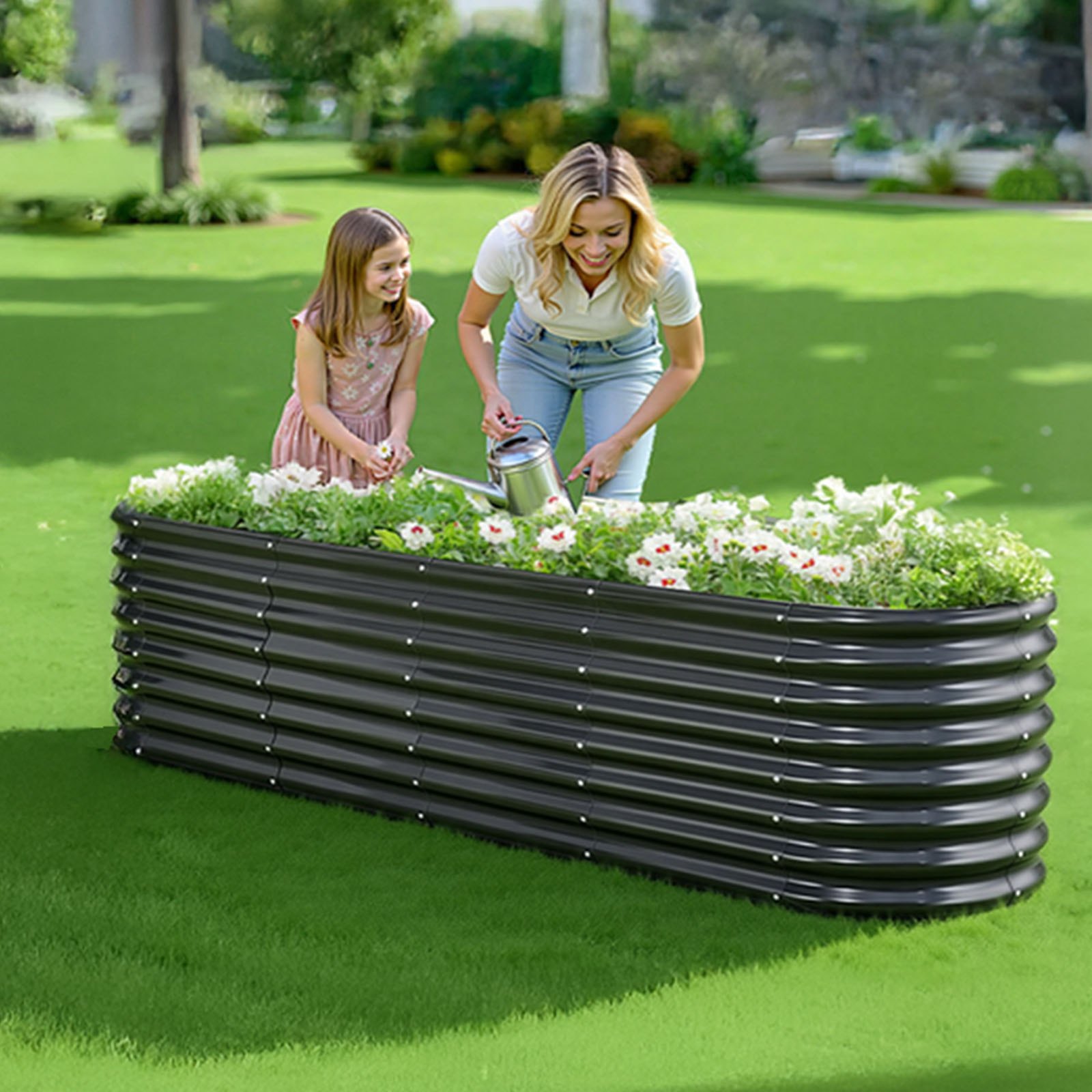 VEVOR Podwyższona grządka ogrodowa, metalowa, 2400x600x600 mm, grządka do sadzenia, grządka warzywna, donica z otwartym dnem i zaokrąglonymi krawędziami, grządka kwiatowa, grządka ziołowa, idealna do warzyw, kwiatów, ziół i sukulentów