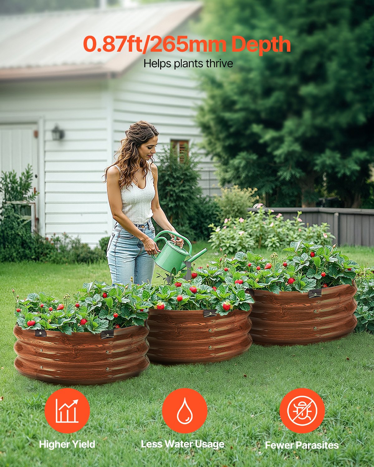 Metalowa podniesiona grządka VEVOR, 590 x 265 mm, zestaw 3 szt., ocynkowana donica, otwarte dno, ogród warzywny, grządka do uprawy warzyw, kwiatów, ziół i sukulentów, głębokie usłojenie drewna