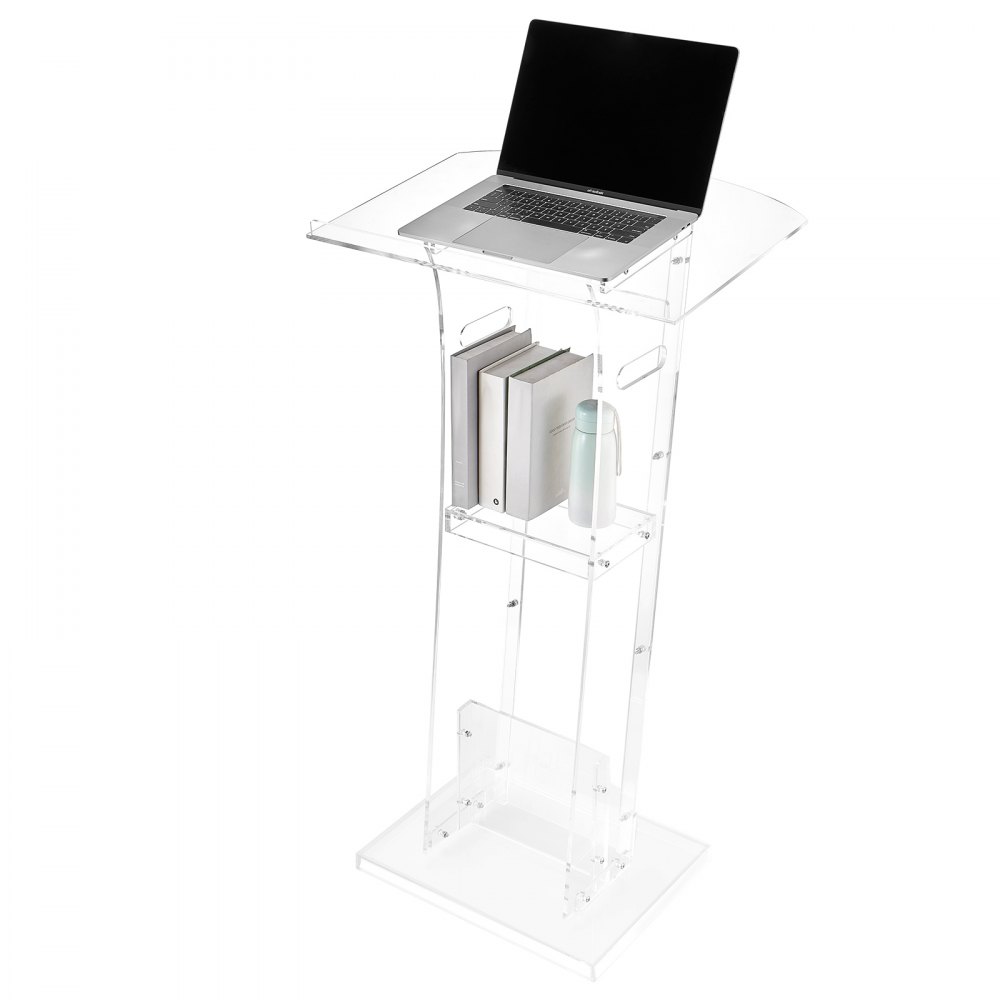 Podstawka pod laptopa VEVOR (109 cm) wykonana z akrylu, przenośna podstawka pod laptopa z szeroką powierzchnią do czytania, miejscem do przechowywania i blokadą książek, stojąca na podłodze, do sal lekcyjnych, wesel, konferencji