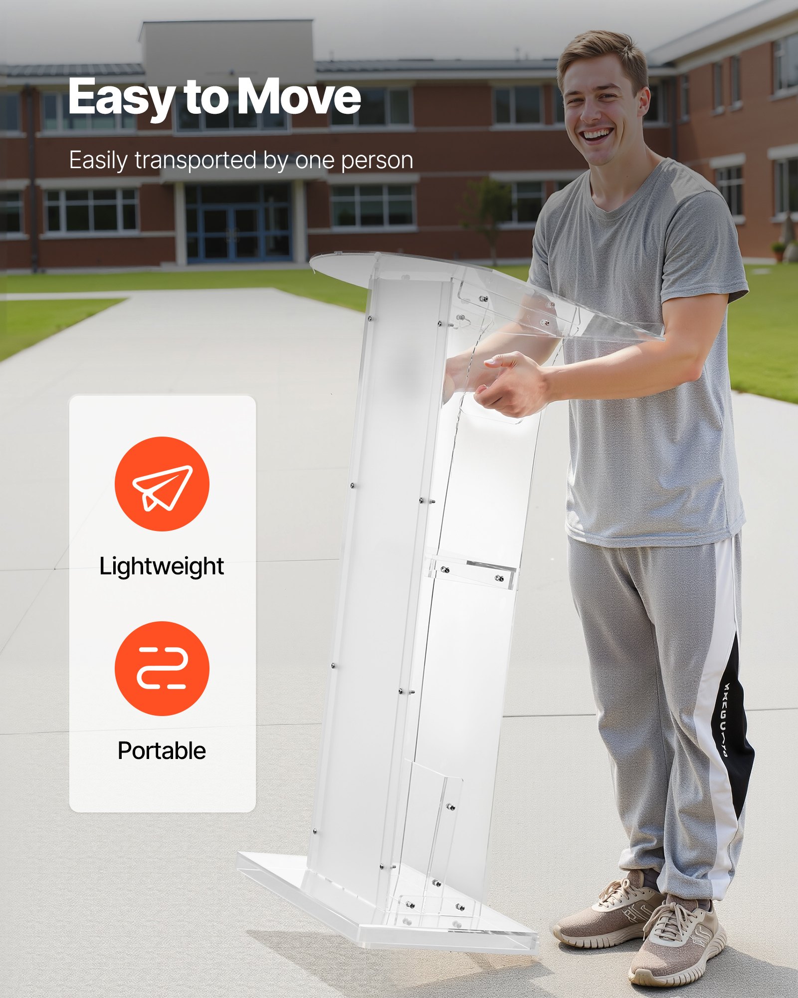 Podstawka pod laptopa VEVOR (109 cm) wykonana z akrylu, przenośna podstawka pod laptopa z szeroką powierzchnią do czytania, miejscem do przechowywania i blokadą książek, stojąca na podłodze, do sal lekcyjnych, wesel, konferencji