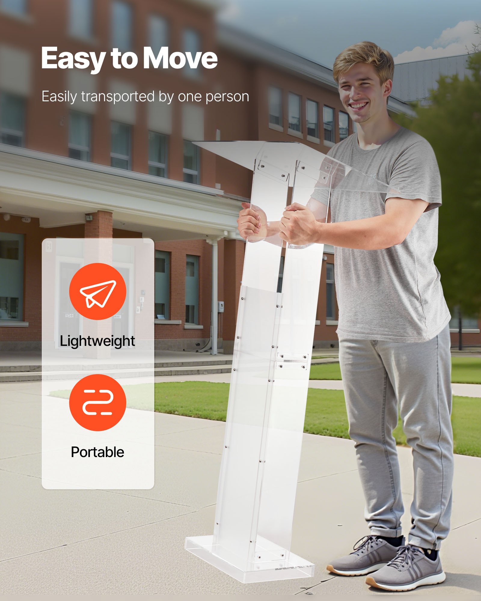 Podstawka pod laptopa VEVOR (1265 mm) wykonana z akrylu, przenośna podstawka pod laptopa z szeroką powierzchnią do czytania, miejscem do przechowywania i blokadą książek, stojąca na podłodze, do sal lekcyjnych, wesel, konferencji