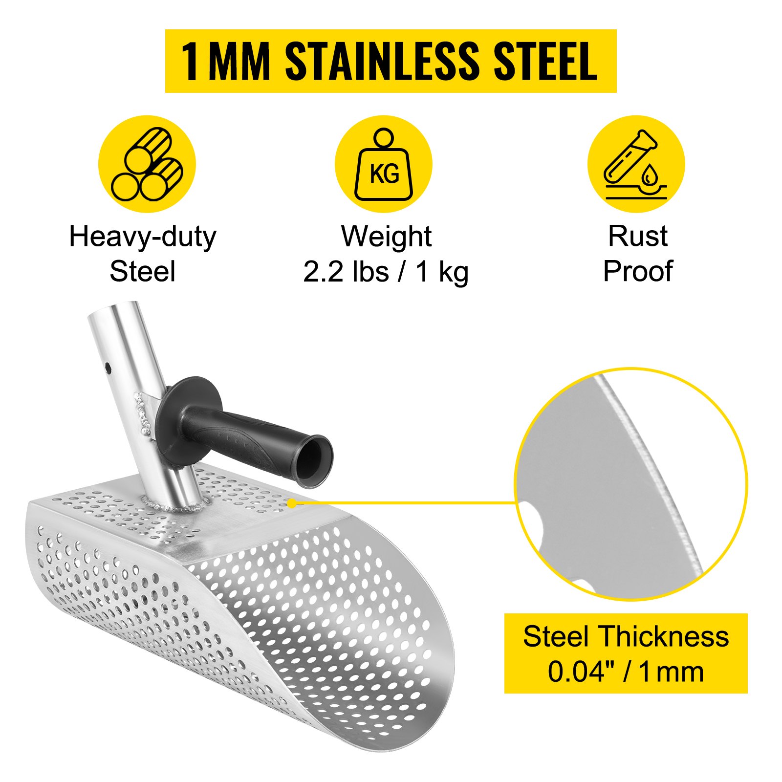 VEVOR Sand Scoop Wykrywacz metalu Stal nierdzewna Szybkie przesiewanie 2mm Grubość 20x29cm