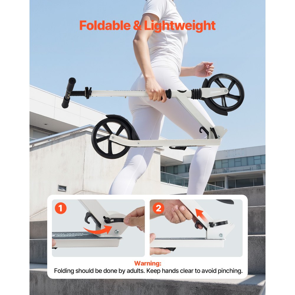 Hulajnoga VEVOR (2 koła) dla dzieci od 8 lat, hulajnoga miejska, hulajnoga dziecięca, hulajnoga uliczna z regulowaną wysokością kierownicy i antypoślizgową platformą, składana hulajnoga do 100 kg, czarno-biała