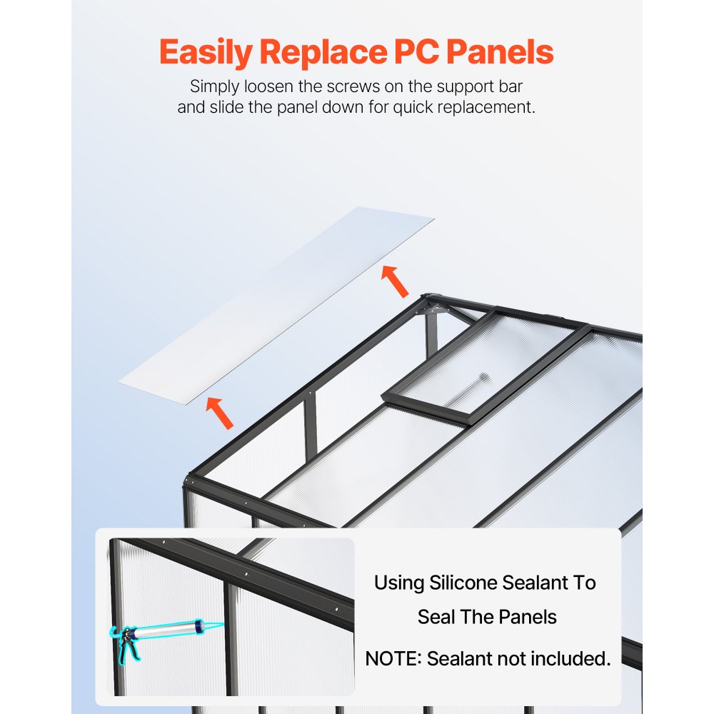 Szklarnia poliwęglanowa VEVOR, 236x402,5x207 cm, szklarnia zewnętrzna z 2 oknami wentylacyjnymi, pawilon z drzwiami francuskimi, zestaw aluminiowej szklarni typu walk-in do ogrodu zewnętrznego