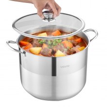 VEVOR Rondel ze stali nierdzewnej 15,1 l Duży garnek do zupy ze szklaną pokrywką Kompatybilny z indukcją Wysokiej jakości garnek do makaronu Bez PFOA Bez PFAS Do kuchenek gazowych i elektrycznych Idealny do gulaszy, makaronów i porcji rodzinnych