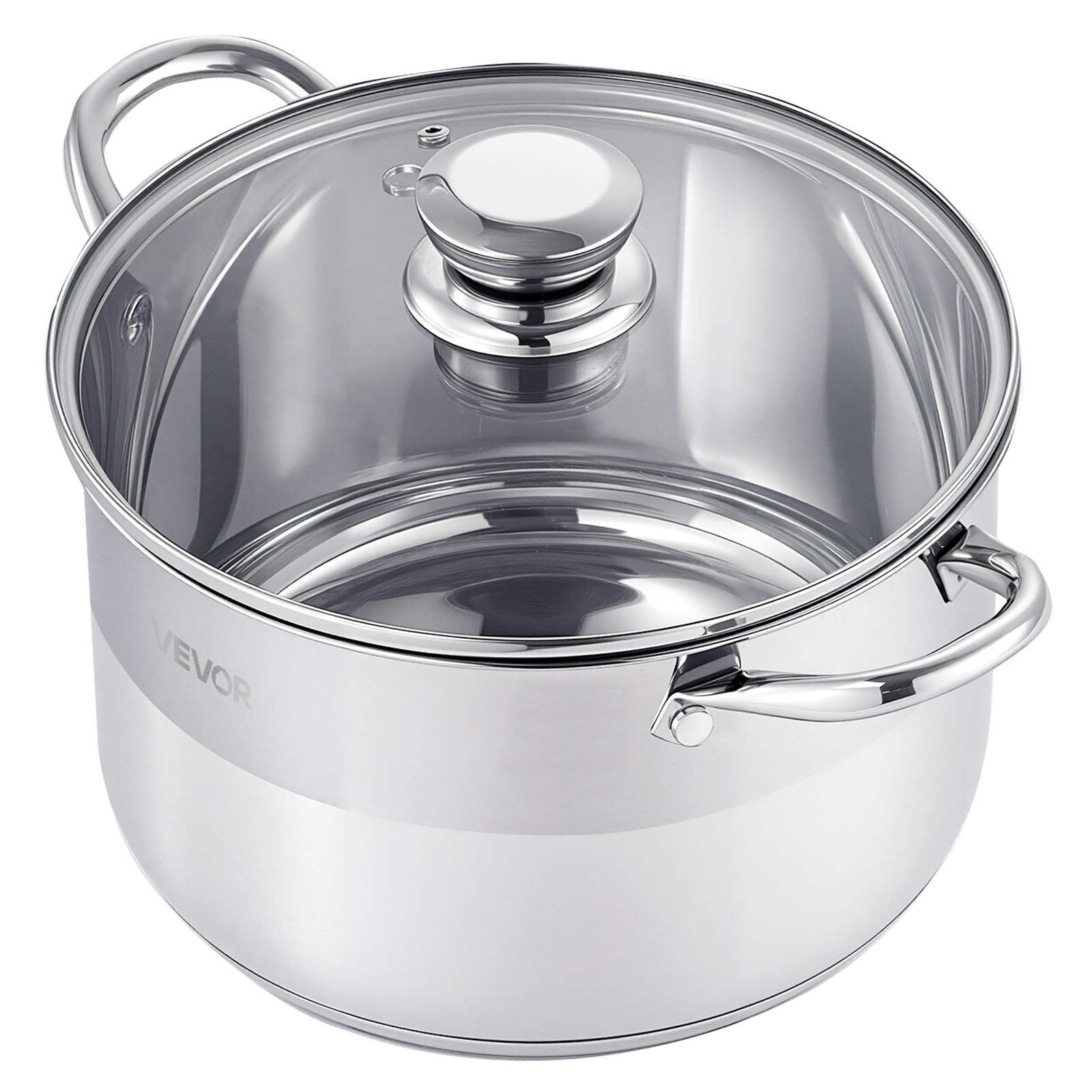 VEVOR Garnek ze stali nierdzewnej 7,6 l do zupy ze szklaną pokrywką, kompatybilny z indukcją, wysokiej jakości garnek do makaronu, bez PFOA i PFAS, do kuchenek gazowych i elektrycznych, idealny do gulaszy, makaronów, zup