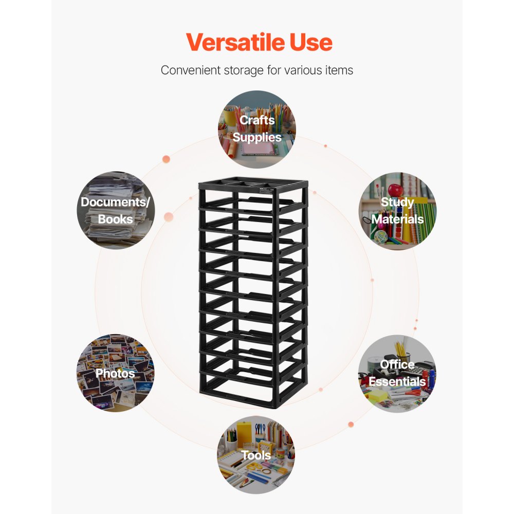 VEVOR 10-Tier Storage Frame with Large Capacity, Multifunctional Storage Organizer (Frame Only) Made of PP Material for Office Supplies, Tools, and Arts & Crafts, Black