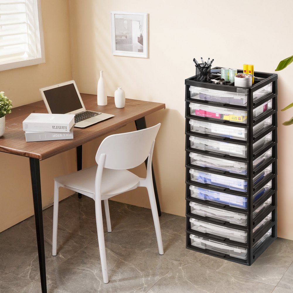 VEVOR 10-Tier Storage Frame with Large Capacity, Multifunctional Storage Organizer (Frame Only) Made of PP Material for Office Supplies, Tools, and Arts & Crafts, Black