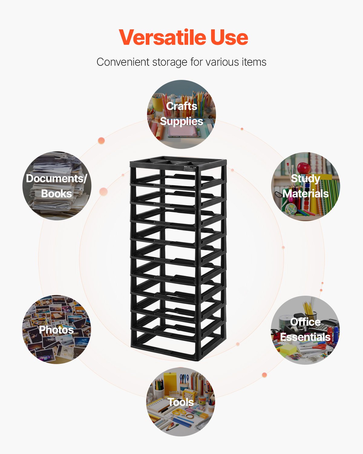 VEVOR 10-Tier Storage Frame with Large Capacity, Multifunctional Storage Organizer (Frame Only) Made of PP Material for Office Supplies, Tools, and Arts & Crafts, Black