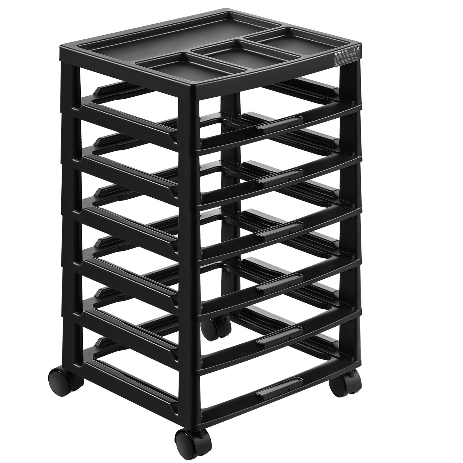 VEVOR Rolling Storage Frame, 6 Tiers, Large Capacity, Multifunctional Storage Organizer (Frame Only) Made of PP Material for Office Supplies, Tools, and Art Supplies, Black
