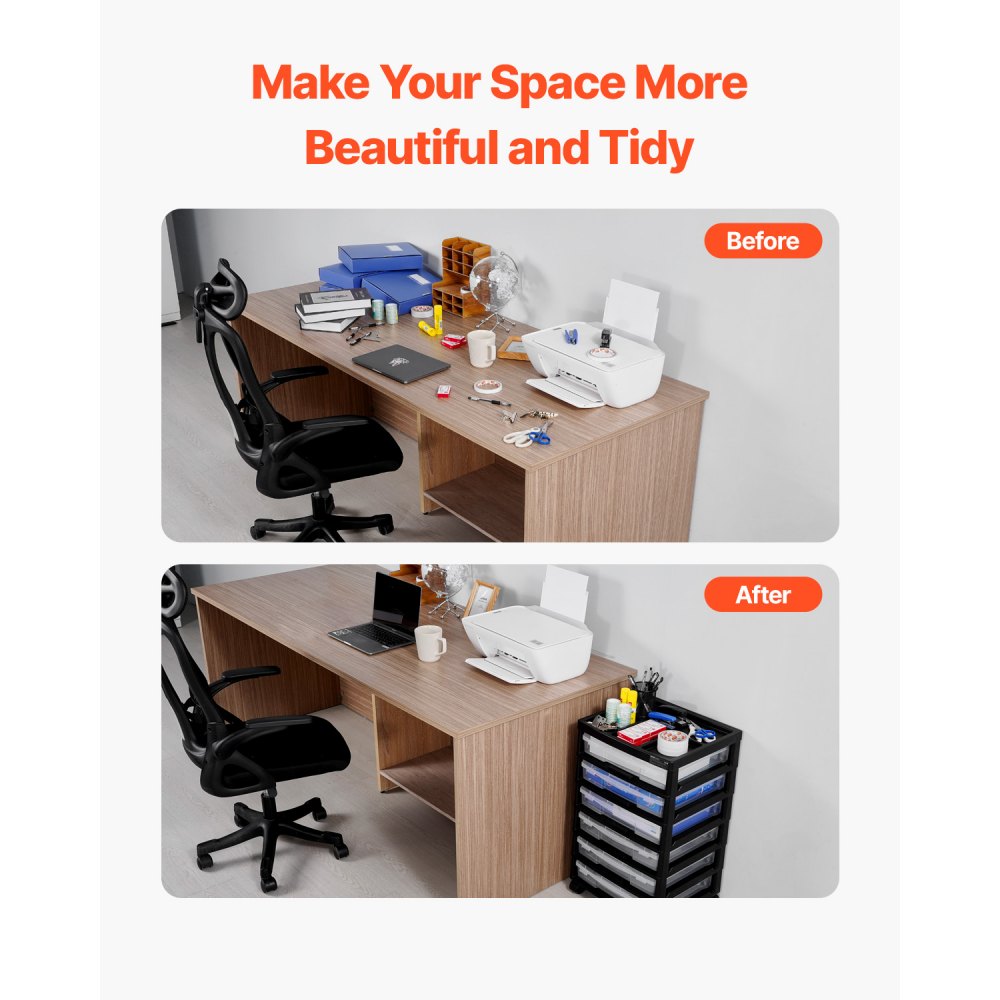 VEVOR Wózek na kółkach do scrapbookingu, 6 poziomów, duża pojemność, z organizerem na górze, czarna rama z 6 przezroczystymi przegródkami i 4 zdejmowanymi kółkami, wózek na kółkach do artykułów artystycznych i rzemieślniczych