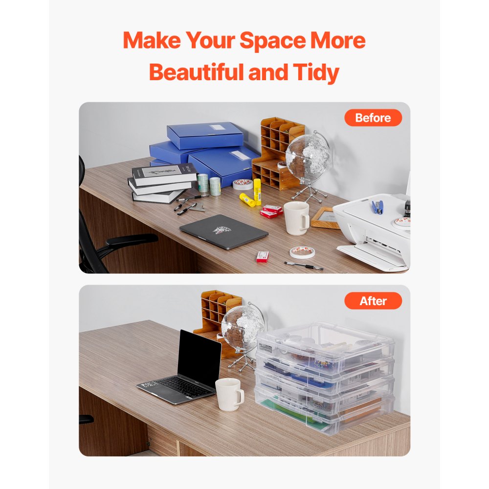 VEVOR Storage Box for Scrapbook Paper, Photos, and Craft Paper, 4-Pack Stackable Plastic Board Game Boxes for Easy Transport and Storage, Office Supplies, and Craft Supplies