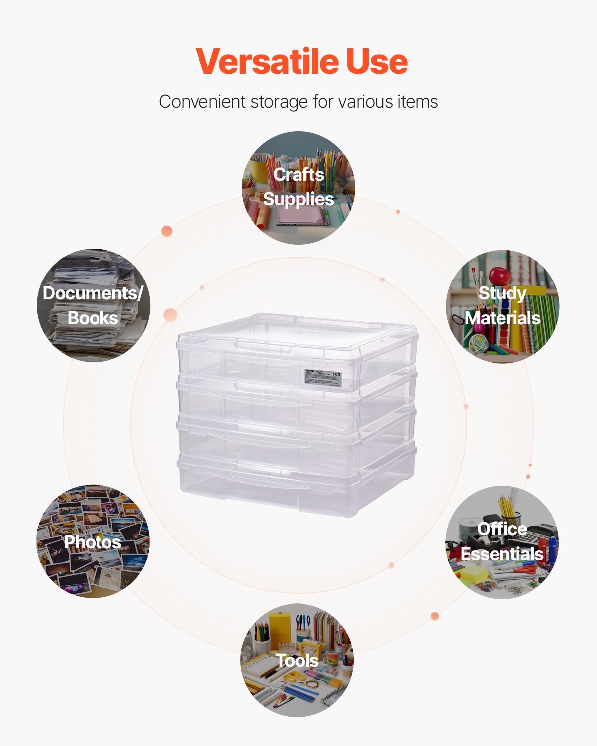 VEVOR Storage Box for Scrapbook Paper, Photos, and Craft Paper, 4-Pack Stackable Plastic Board Game Boxes for Easy Transport and Storage, Office Supplies, and Craft Supplies