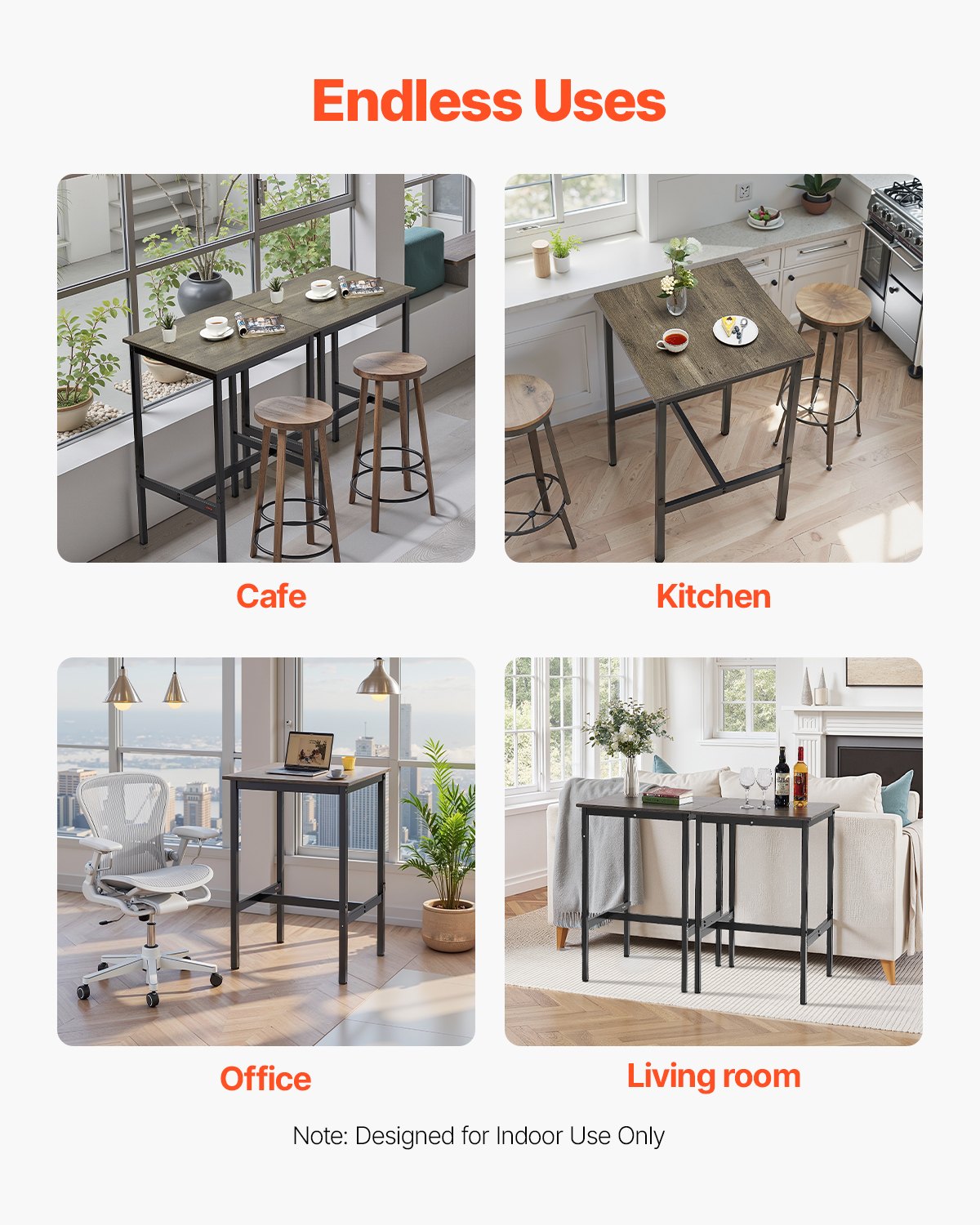 Stół barowy VEVOR, stół bistro, stół pubowy z metalową ramą, mały stół kuchenny, stół jadalny (610 x 610 x 914 mm), stół wystawowy na przyjęcia w salonie, pubie, jadalni, kawiarni, rustykalny brąz i czerń