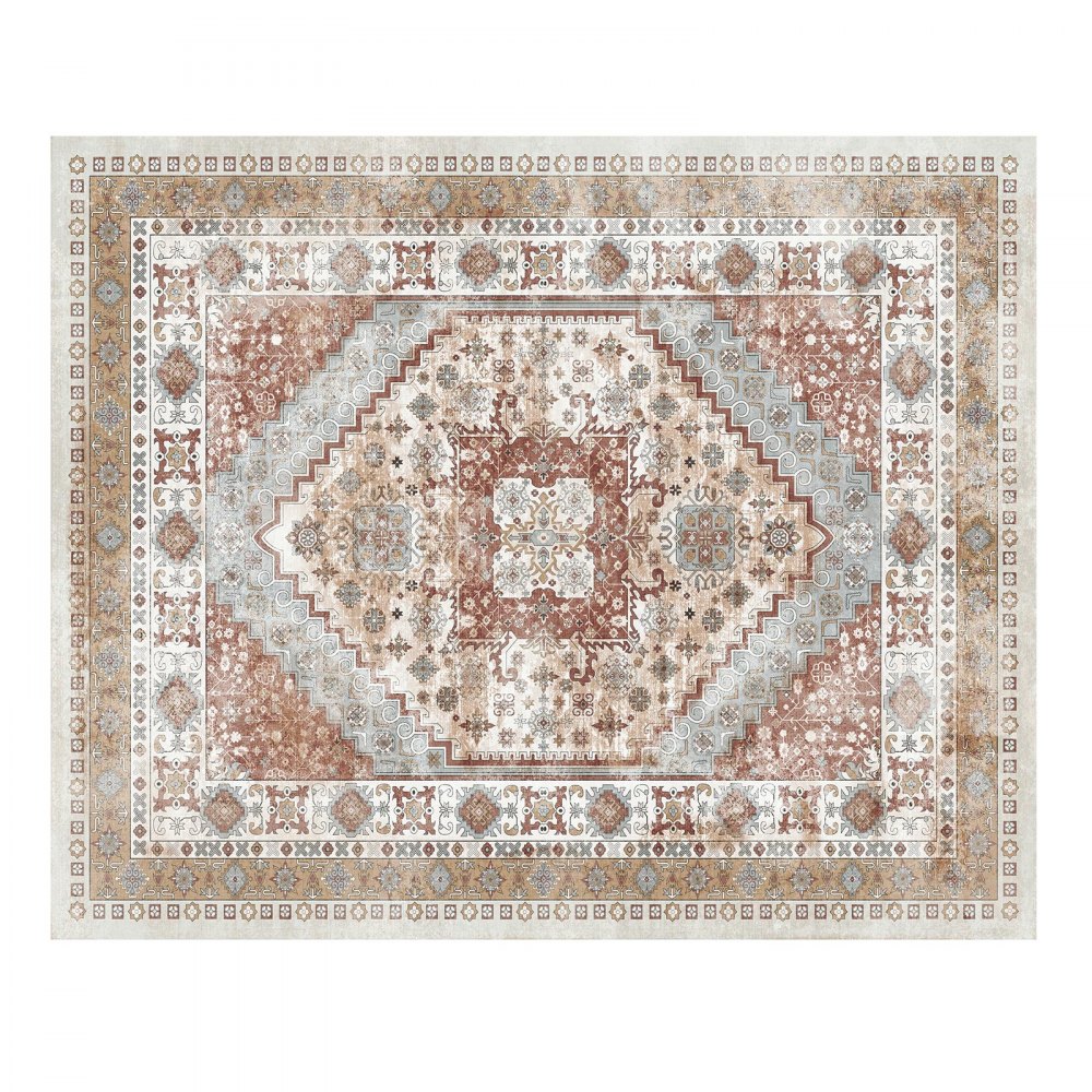 Dywan VEVOR, 2439 x 3048 mm, dywan z krótkim włosiem, zmywalny, antypoślizgowy dywan do salonu, mata do wnętrz w stylu vintage do sypialni, salonu, pokoju dziecięcego, biura, brązowo-czerwony