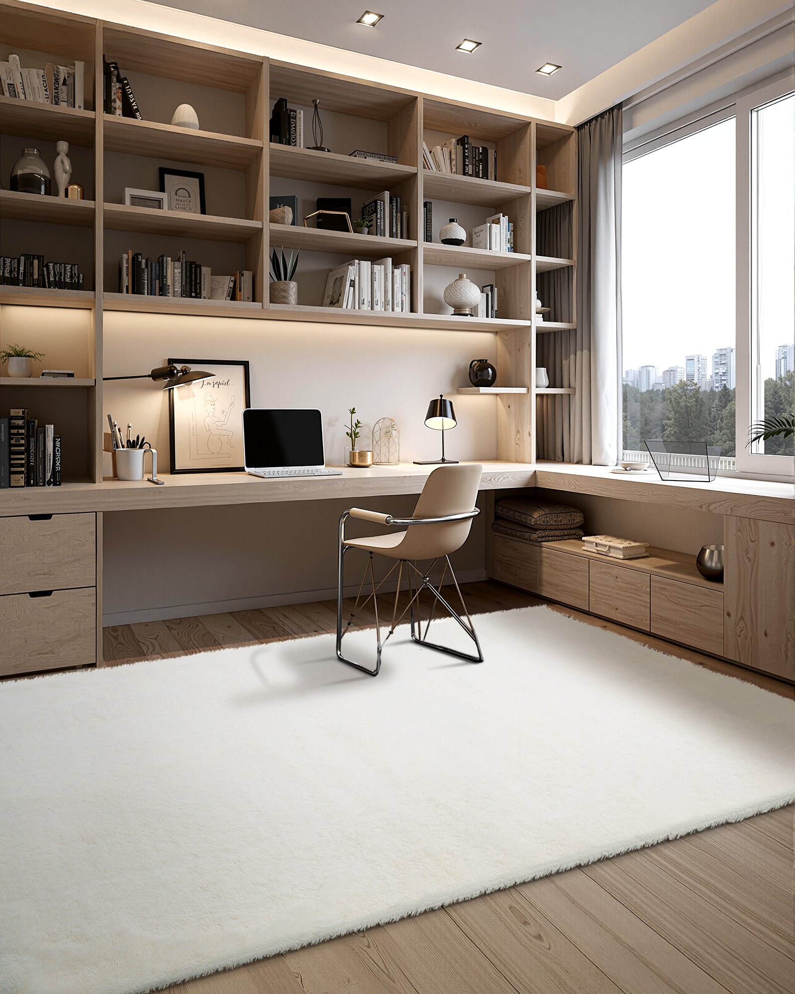 Dywan VEVOR z długim włosiem 3048 x 2438 mm, puszysty dywan do salonu z trójwarstwowym materiałem, wysokość włosia 35 mm, do salonu, sypialni, pokoju wypoczynkowego, niepylący i miękki, biały