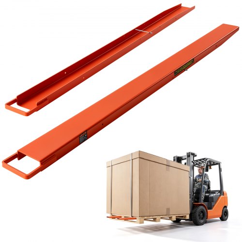 VEVOR 1 para przedłużek wideł 2130x115 mm, przedłużki wideł 2086,5 kg, widły do ​​wózków widłowych do transportu w magazynach, centrach logistycznych i rolnictwie, konstrukcje stalowe, z blokadą śrubową, kolor pomarańczowy