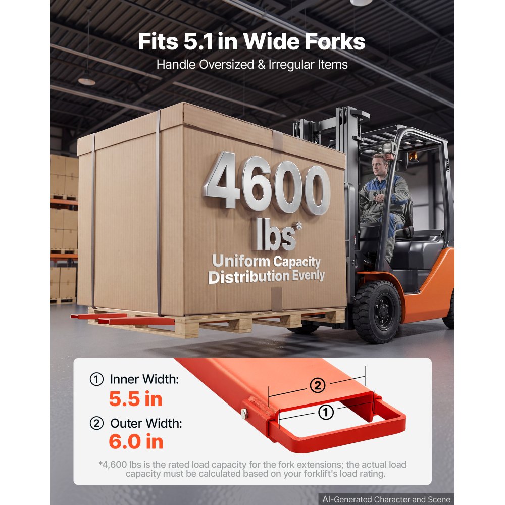 VEVOR 1 para przedłużek wideł 2440x140 mm, przedłużki wideł 2086,5 kg, widły do ​​wózków widłowych do transportu w warsztacie, logistyce i rolnictwie, konstrukcje stalowe, z blokadą śrubową, kolor pomarańczowy