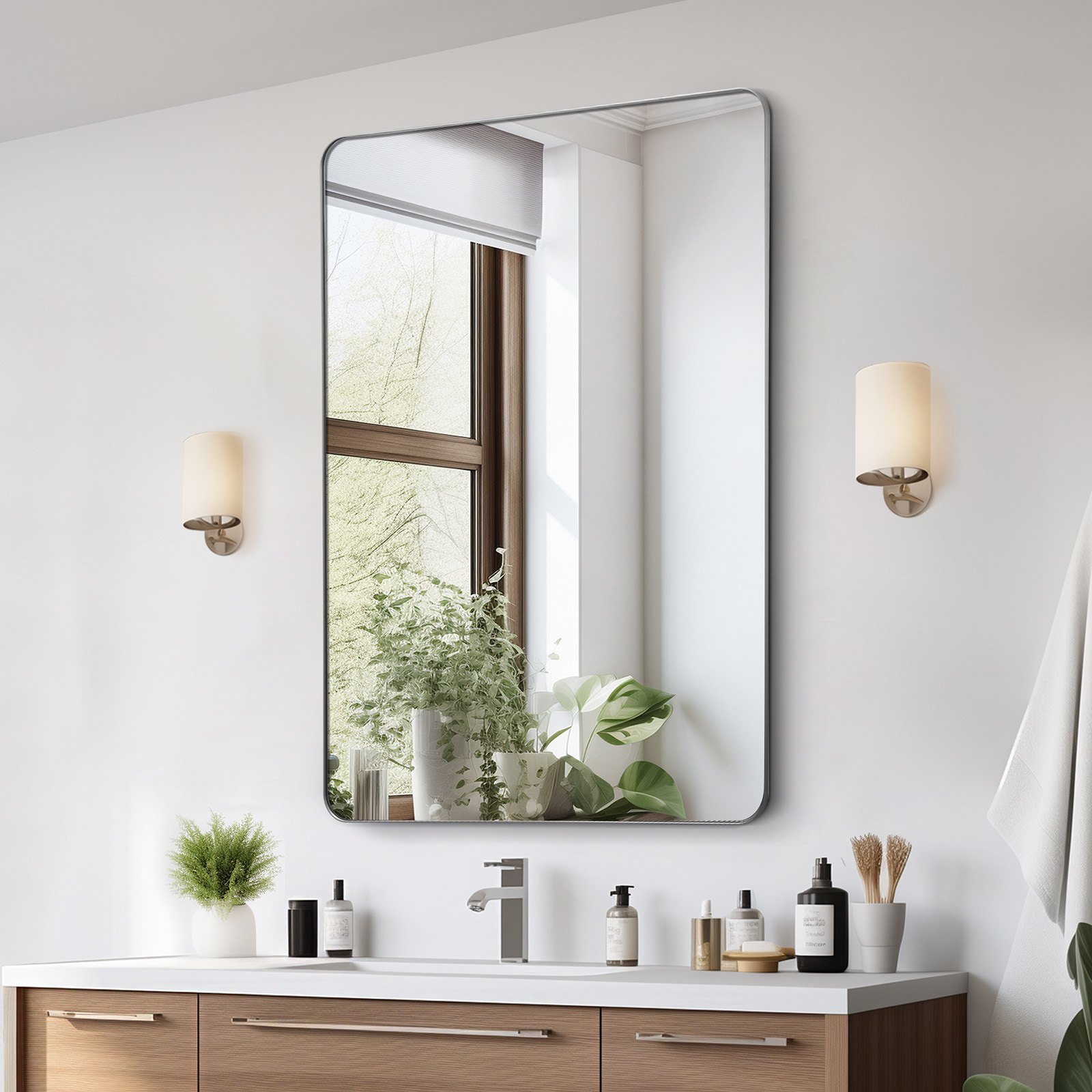 VEVOR Wall Mirror, Makeup Mirror, Bathroom Mirror, 1220 x 916 x 25 mm, Silver Aluminum Alloy Frame, Mirror with Z-Shaped Bracket, Suitable for Bathroom, Bedroom, Living Room