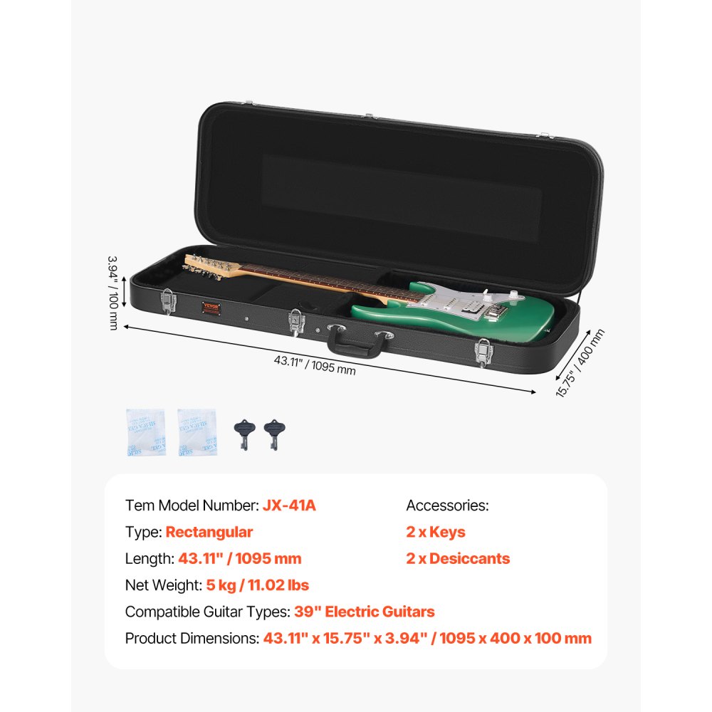 VEVOR Futerał na gitarę Futerał na gitarę elektryczną 1095 mm / 43,11 cala, odporny na warunki atmosferyczne, zamykany
