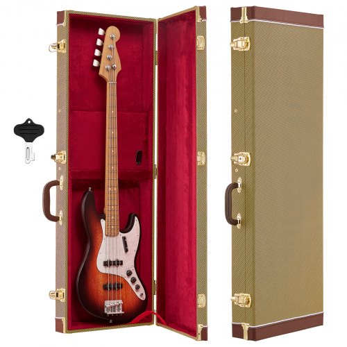 Futerał na gitarę elektryczną VEVOR do gitar ST/Tele o średnicy 39 cali, twardy futerał o długości 105 cm, drewniany futerał na gitarę z zamkiem, wyściółką, schowkiem na akcesoria i kluczem, prostokątny, formowany futerał z twardej skorupy