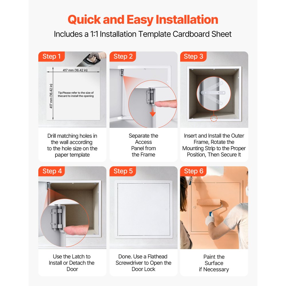 Panel dostępowy VEVOR Sufit do płyt kartonowo-gipsowych 411x411mm Sanitarny panel dostępowy do sufitu