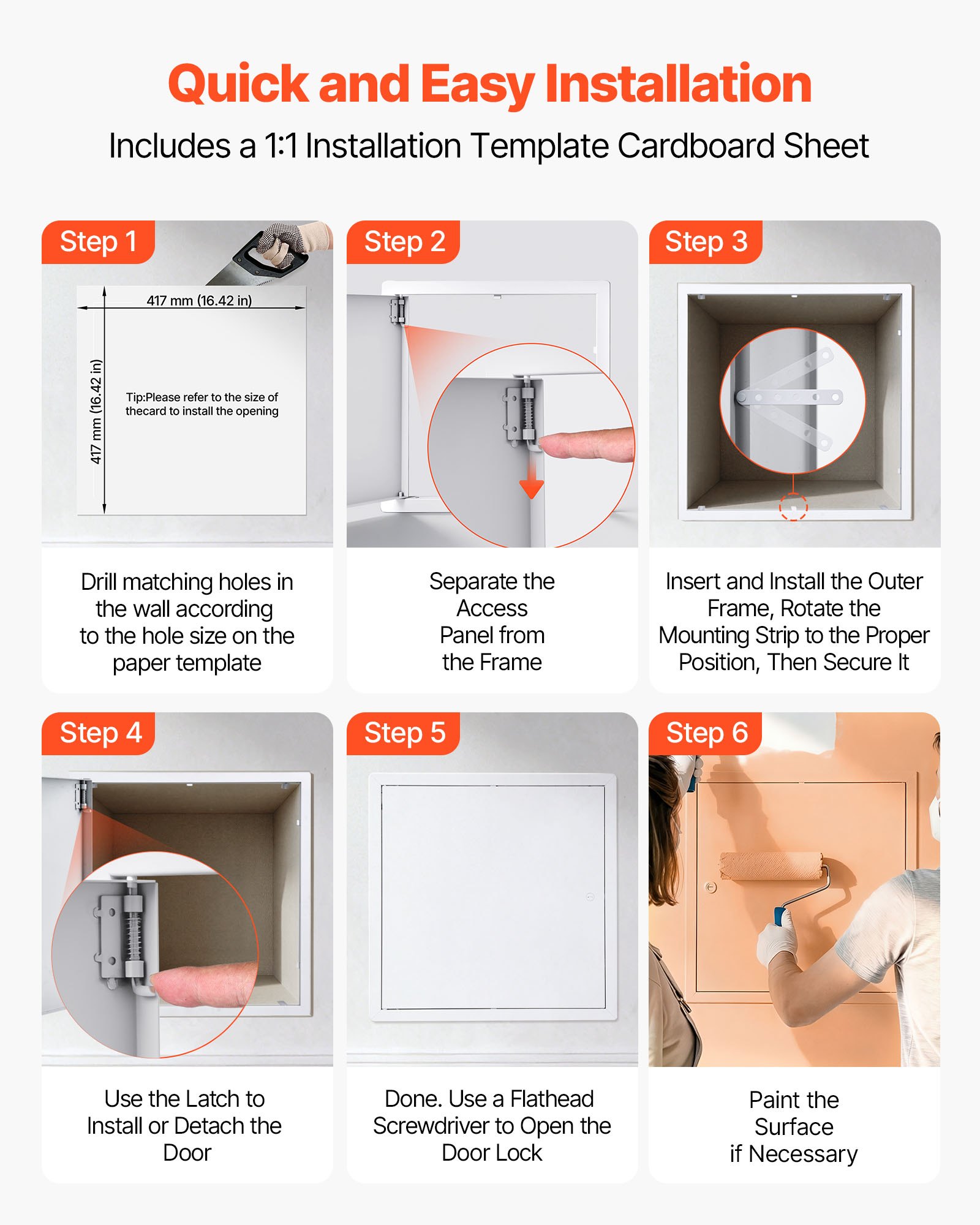 Panel dostępowy VEVOR Sufit do płyt kartonowo-gipsowych 411x411mm Sanitarny panel dostępowy do sufitu