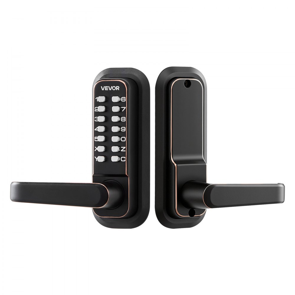 VEVOR Mechanical Keyless Entry Door Lock, 2.0 Code Upgrade, 4-7 Digits Code, Single-Sided Push Button Combination Keypad Door Lock with Handle, Auto Locking, for Indoor or Outdoor, Oil-Rubbed Bronze