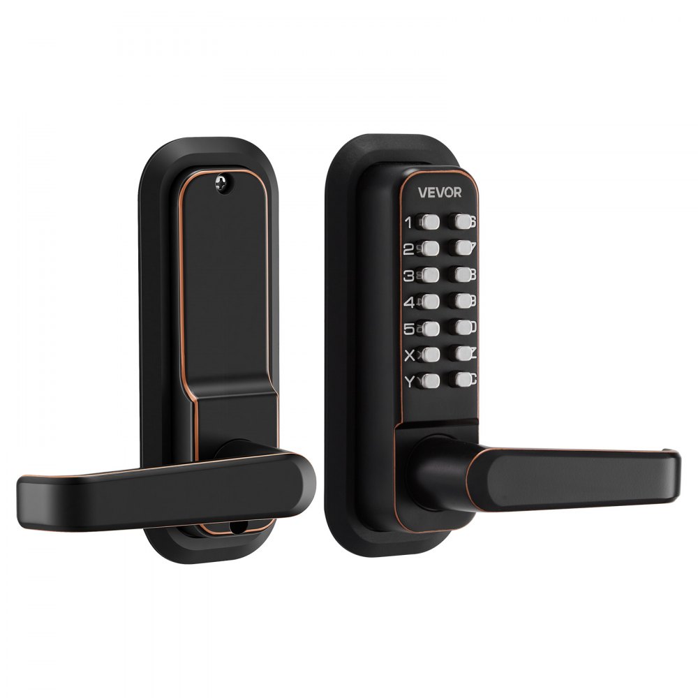 VEVOR Mechanical Keyless Entry Door Lock, 2.0 Code Upgrade, 4-7 Digits Code, Single-Sided Push Button Combination Keypad Door Lock with Handle, Auto Locking, for Indoor or Outdoor, Oil-Rubbed Bronze