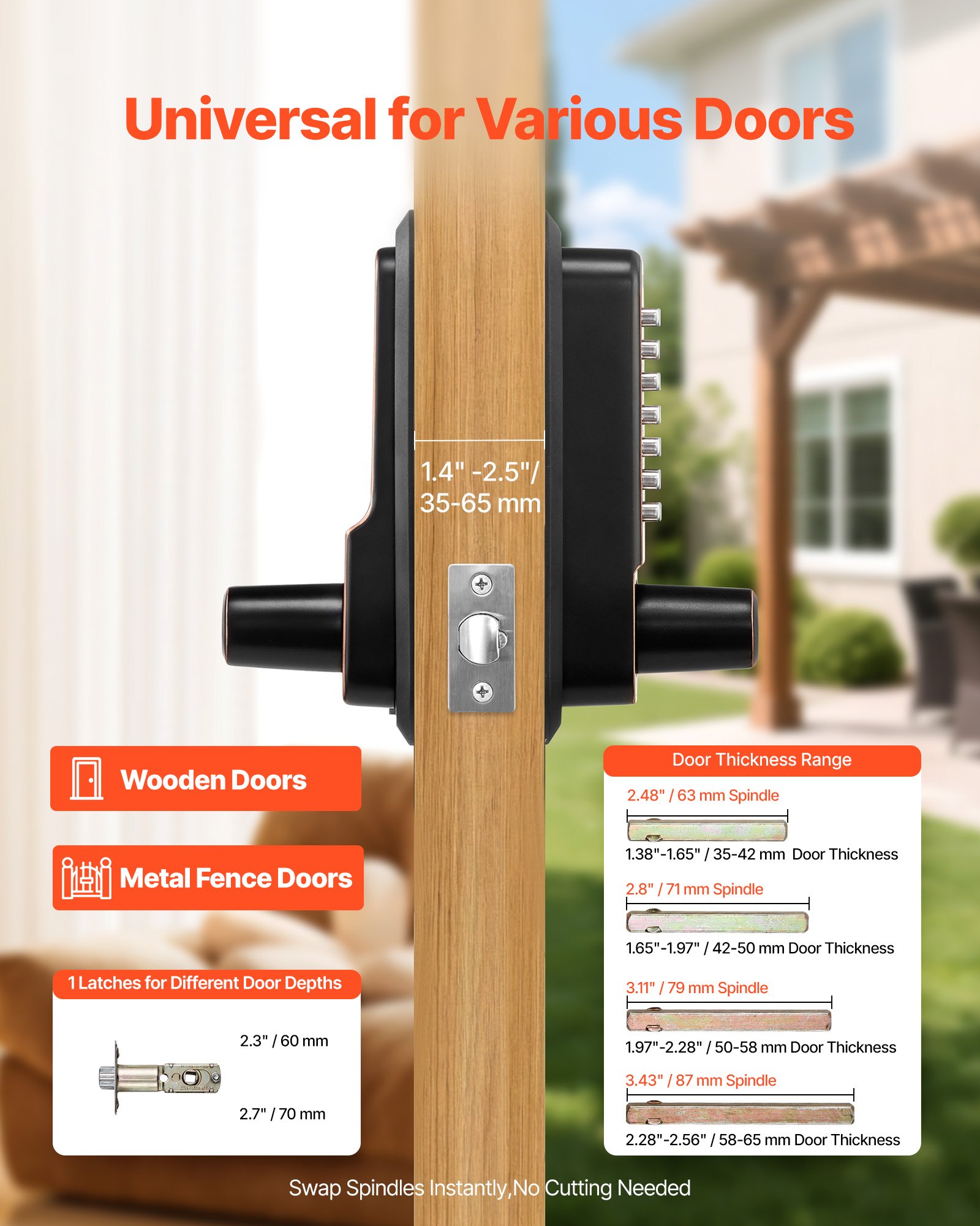 VEVOR Mechanical Keyless Entry Door Lock, 2.0 Code Upgrade, 4-7 Digits Code, Single-Sided Push Button Combination Keypad Door Lock with Handle, Auto Locking, for Indoor or Outdoor, Oil-Rubbed Bronze