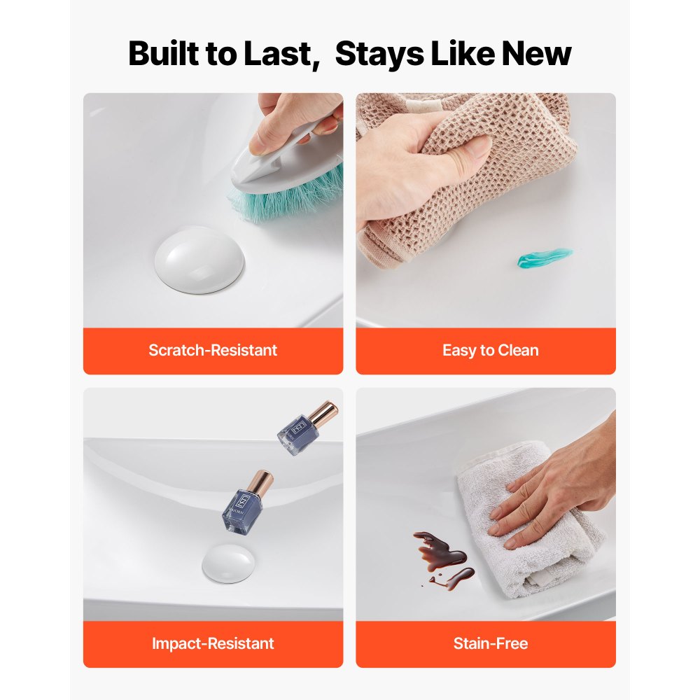 VEVOR Semi Recessed Bathroom Sink, 490 x 305 mm Rectangular White Ceramic Vessel Sink with 45 mm Drain Hole, Drop in Modern Lavatory Vanity Bath Wash Bowl Basin, Rectangle for Bathroom Small Space